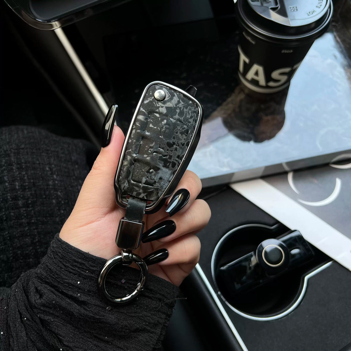 Audi forged marble pattern key case with aluminium frame - Obsidian Black