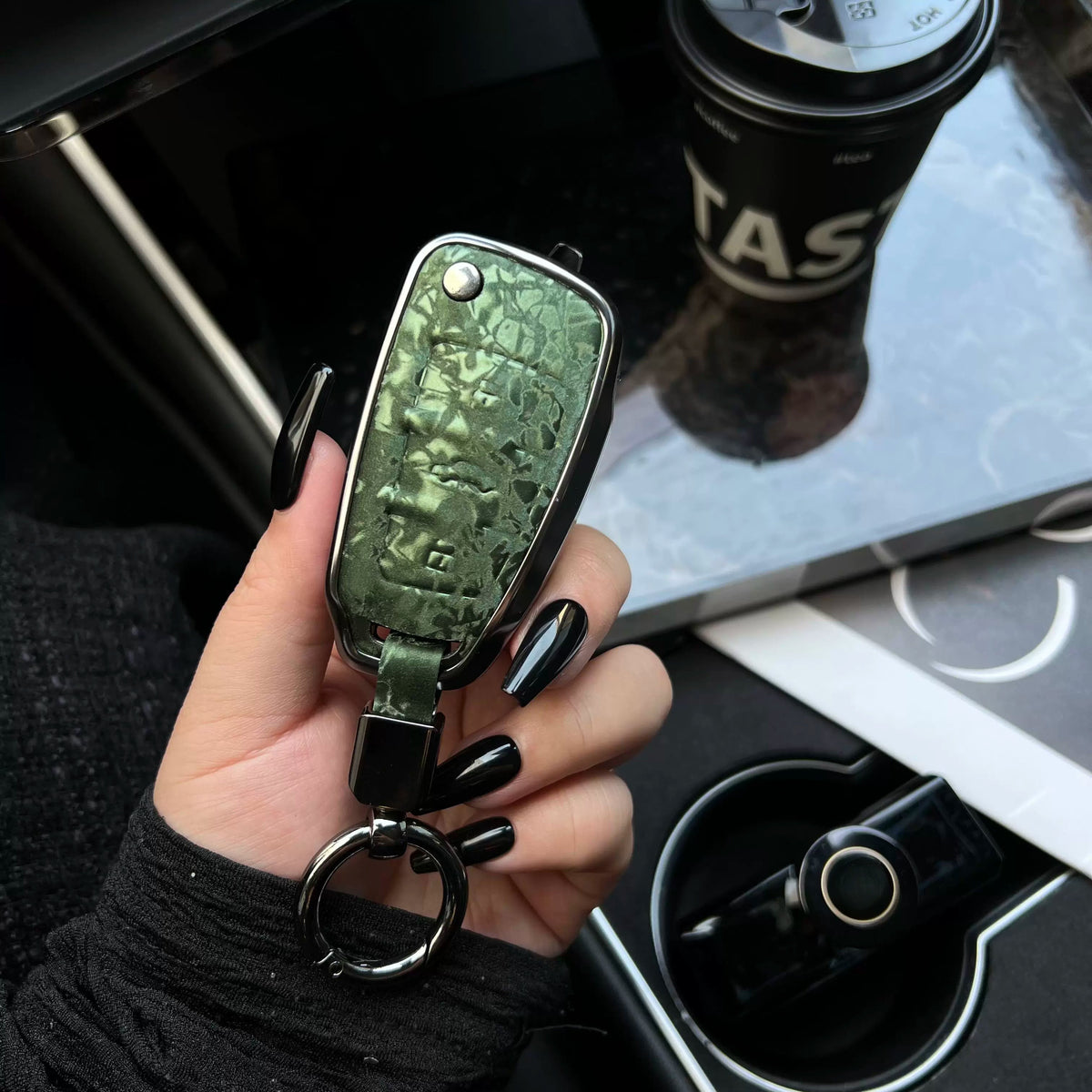 Audi forged marble pattern key case with aluminium frame - Jade Green