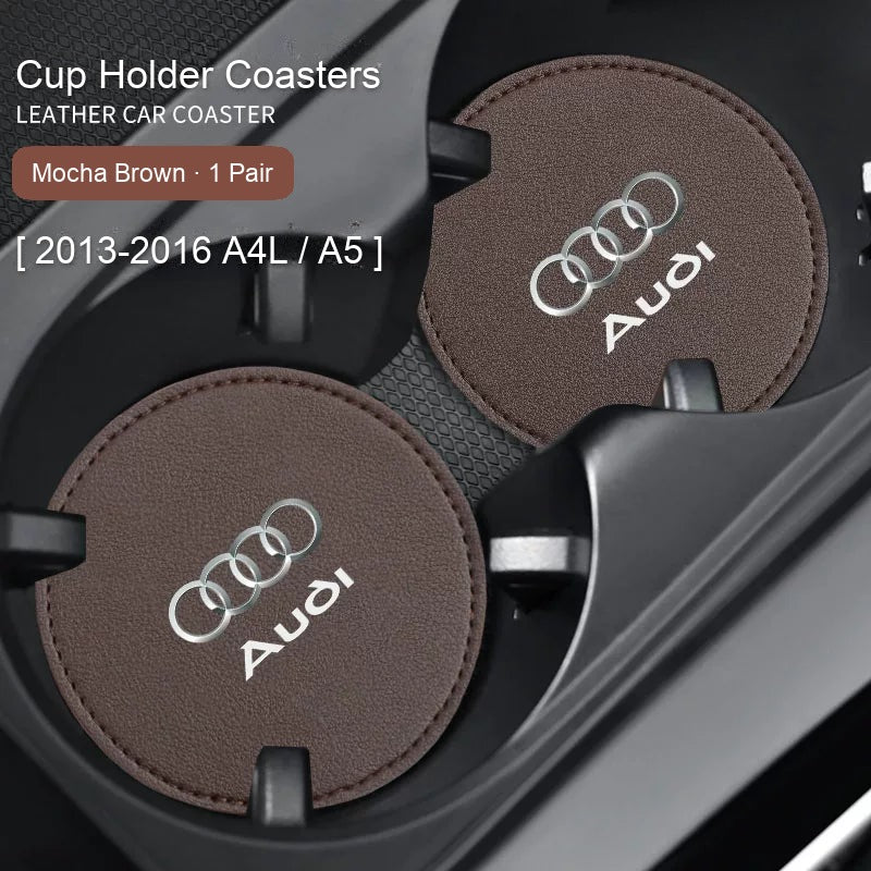 Audi leather cup coasters in Mocha Brown for 2013-2016 A4L / A5