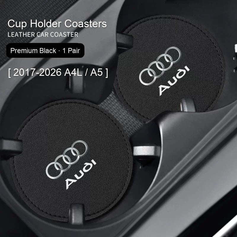 Audi leather cup coasters in Premium Black for 2017-2026 A4L / A5