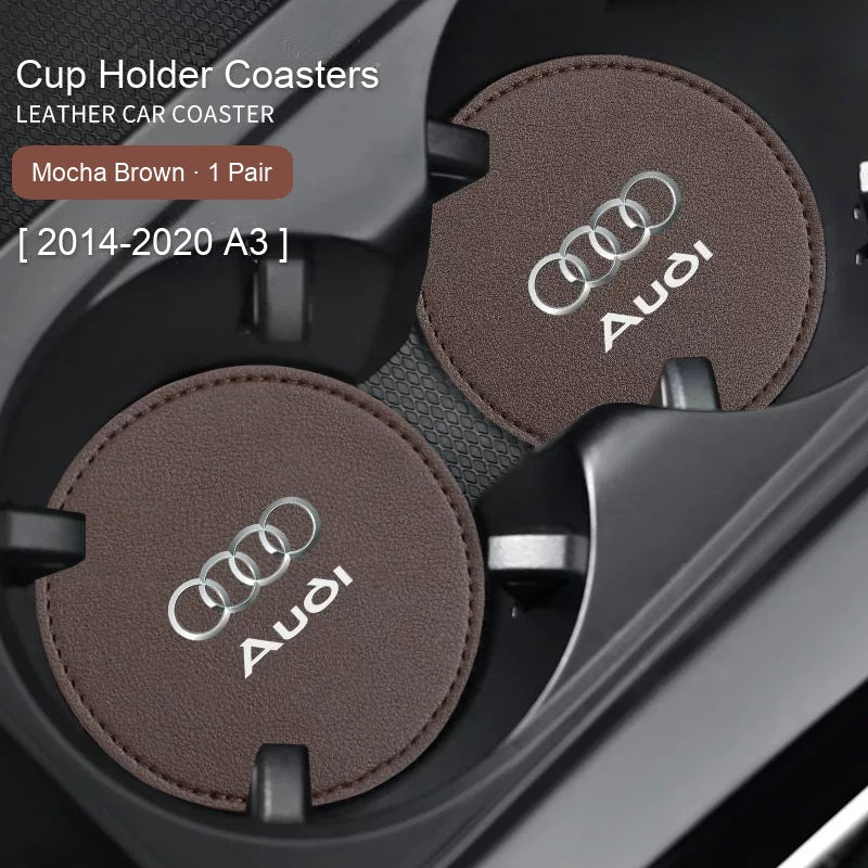 Audi leather cup coasters in Mocha Brown for 2014-2020 A3