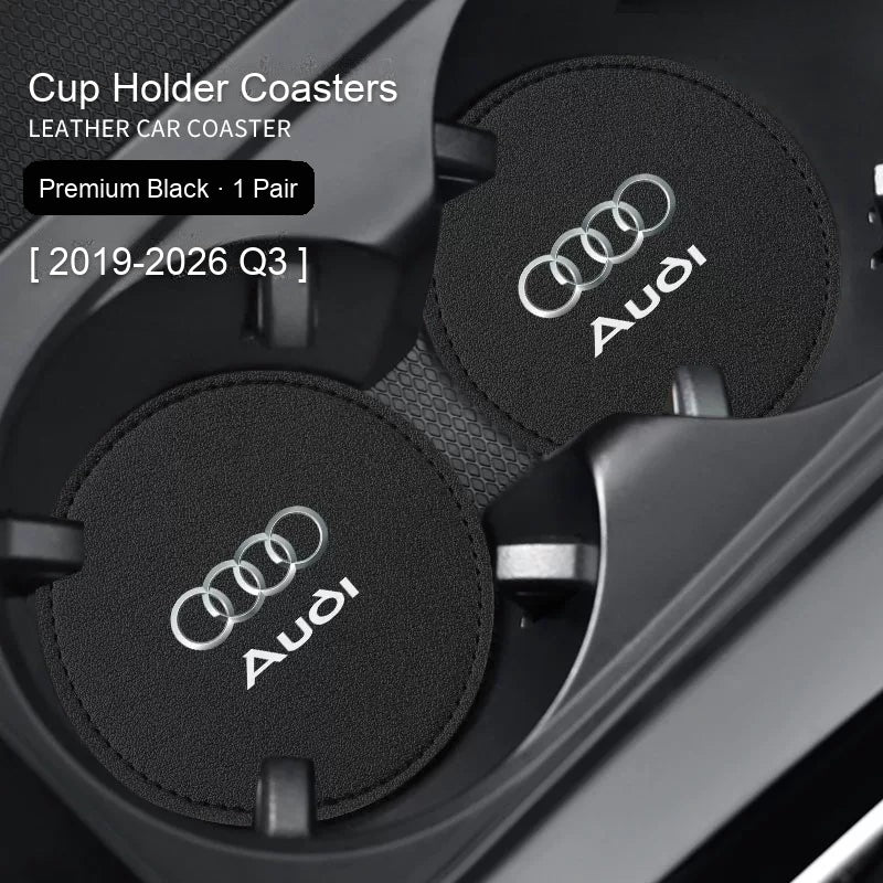 Audi leather cup coasters in Premium Black for 2019-2026 Q3