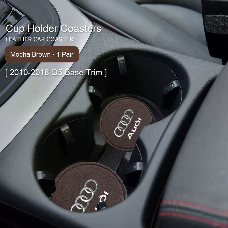 Audi leather cup coasters in Mocha Brown for 2010-2018 Q5 Base Trim