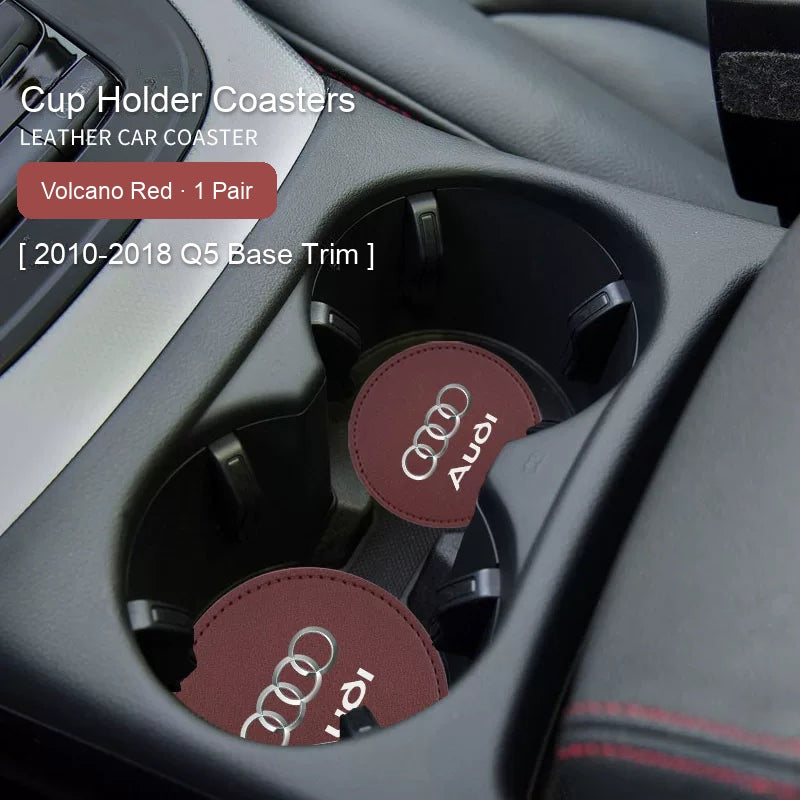 Audi leather cup coasters in Volcano Red for 2010-2018 Q5 Base Trim