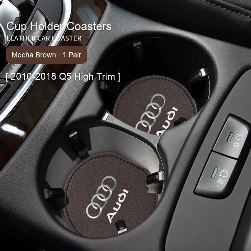 Audi leather cup coasters in Mocha Brown for 2010-2018 Q5 High Trim