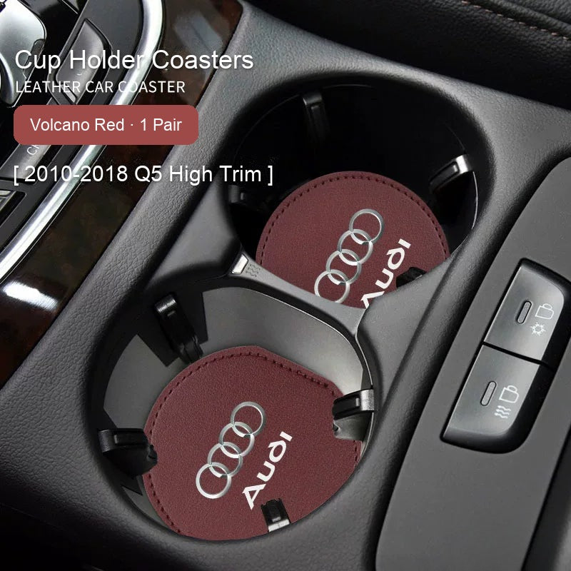 Audi leather cup coasters in Volcano Red for 2010-2018 Q5 High Trim