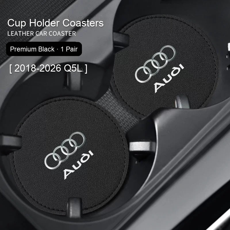 Audi leather cup coasters in Premium Black for 2018-2026 Q5L