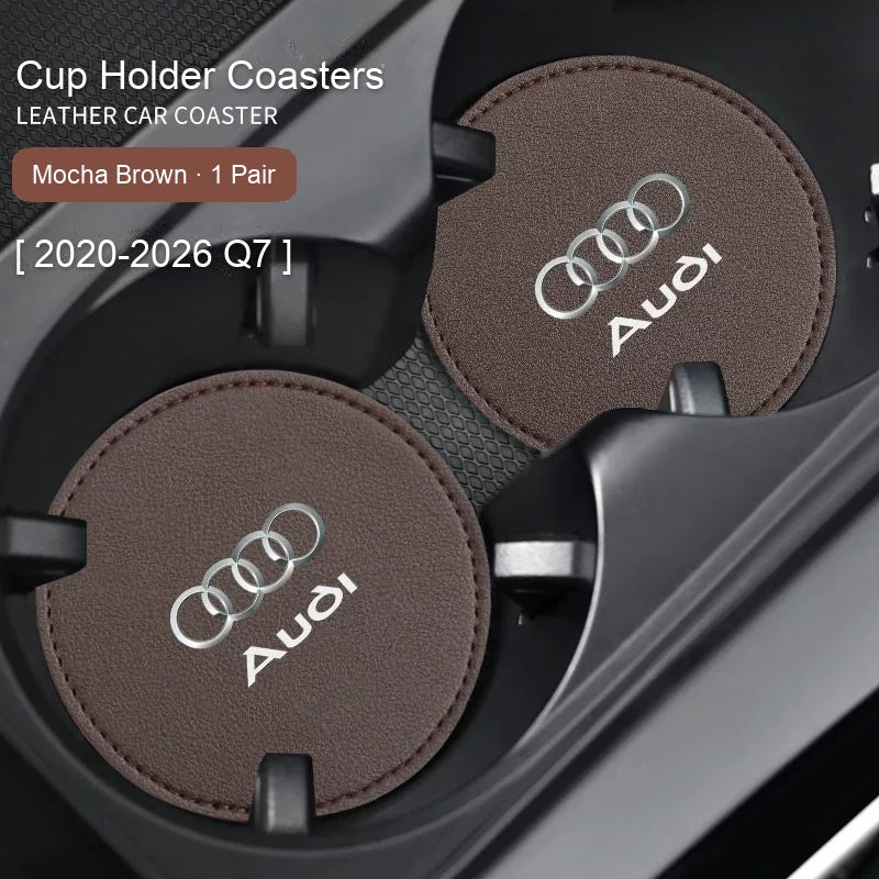 Audi leather cup coasters in Mocha Brown for 2020-2026 Q7