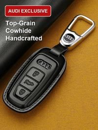 Audi Heritage Top-Grain Leather Key Case – Handcrafted Cowhide with Signature Keyring