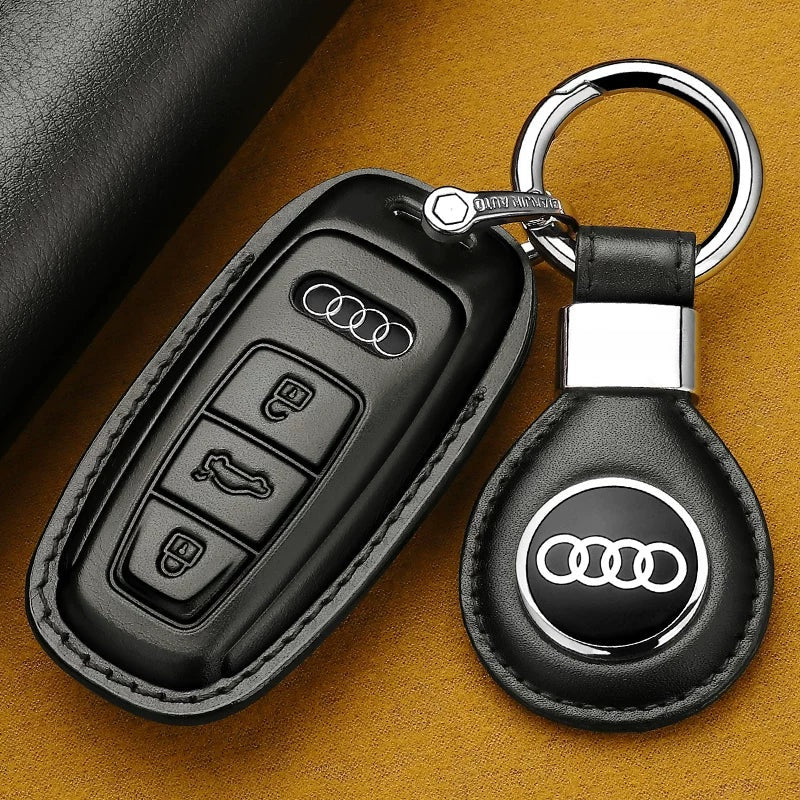Style C Black leather Audi key case with logo leather tag