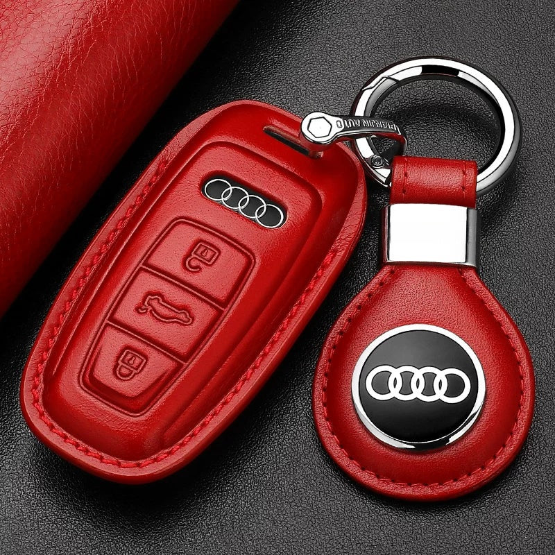 Style C Red leather Audi key case with logo leather tag