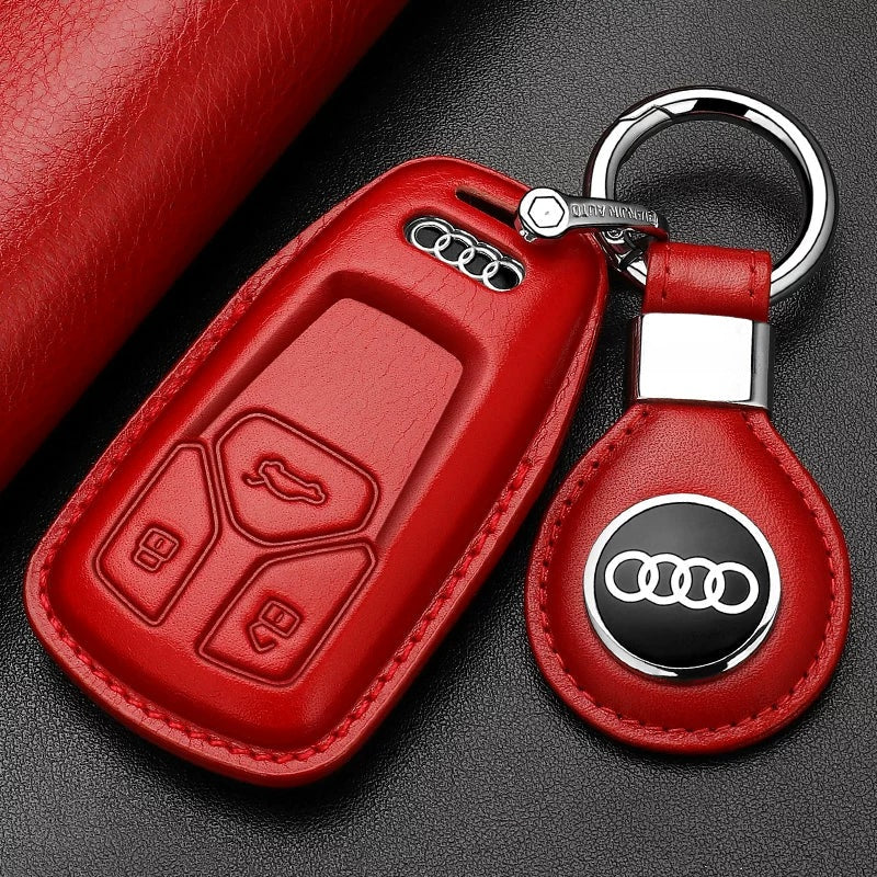 Style B Red leather Audi key case with logo leather tag