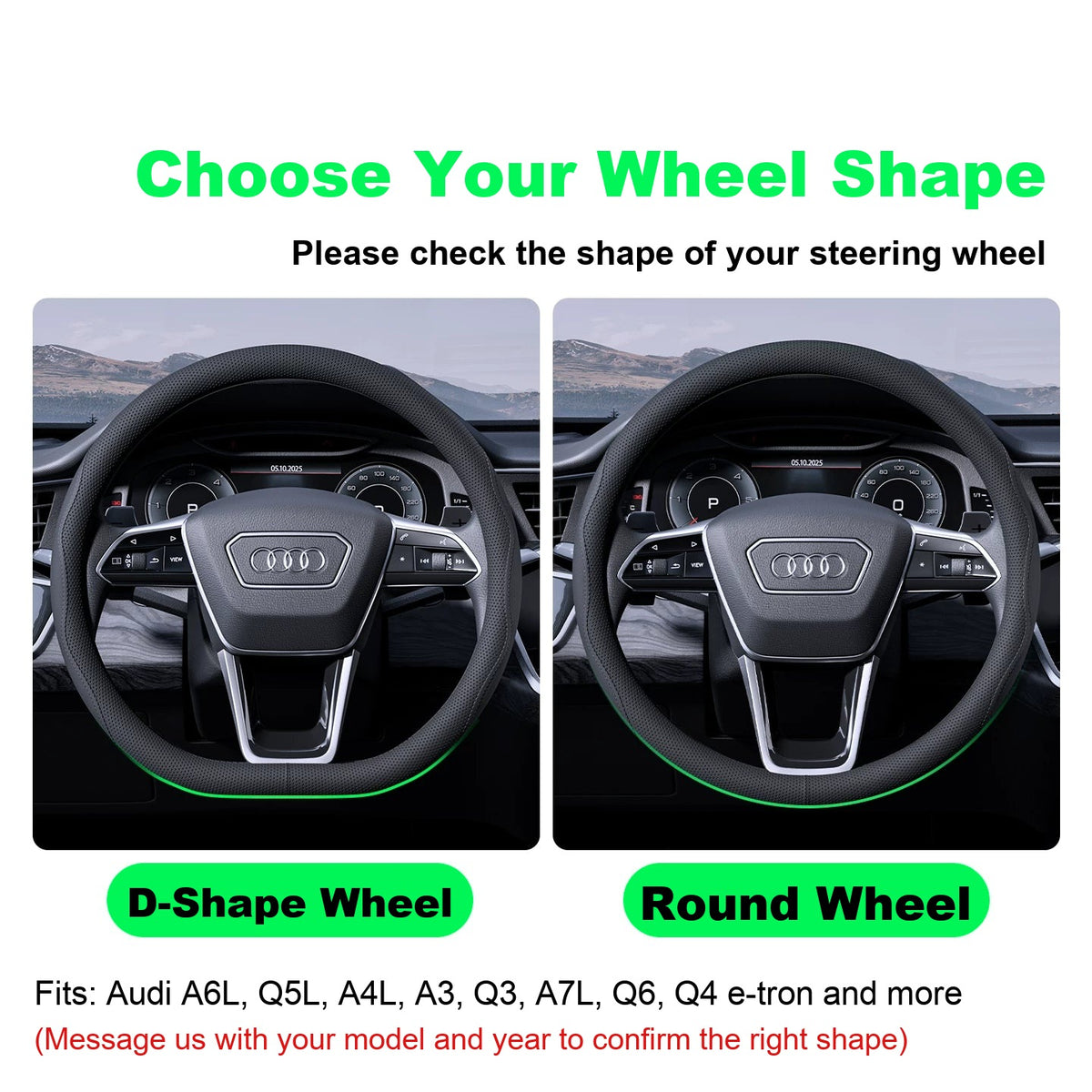 Choose D-shape or round Audi steering wheel cover