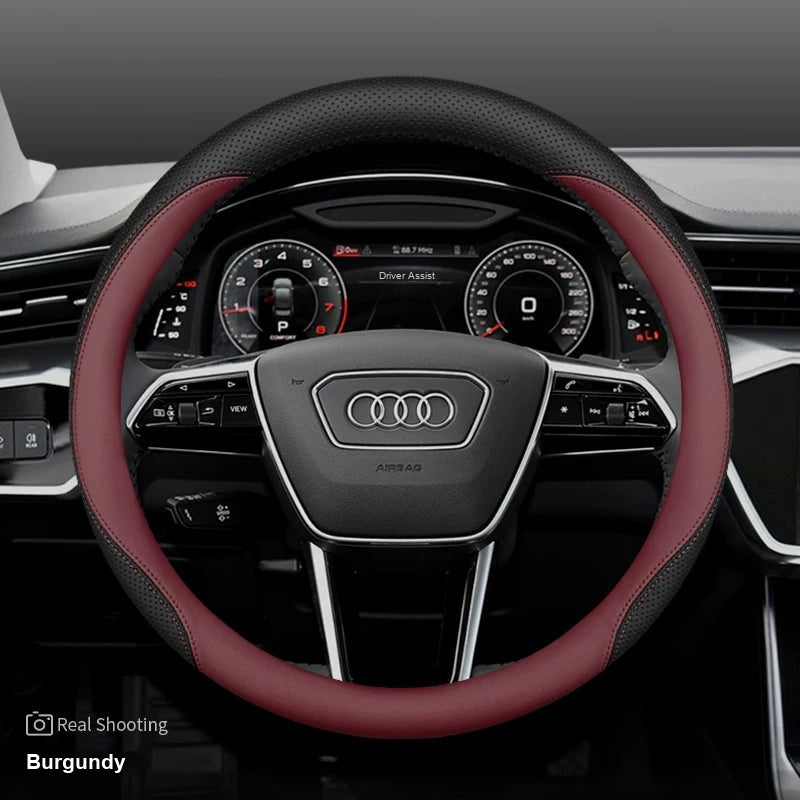 Audi leather steering wheel cover – Round – Burgundy