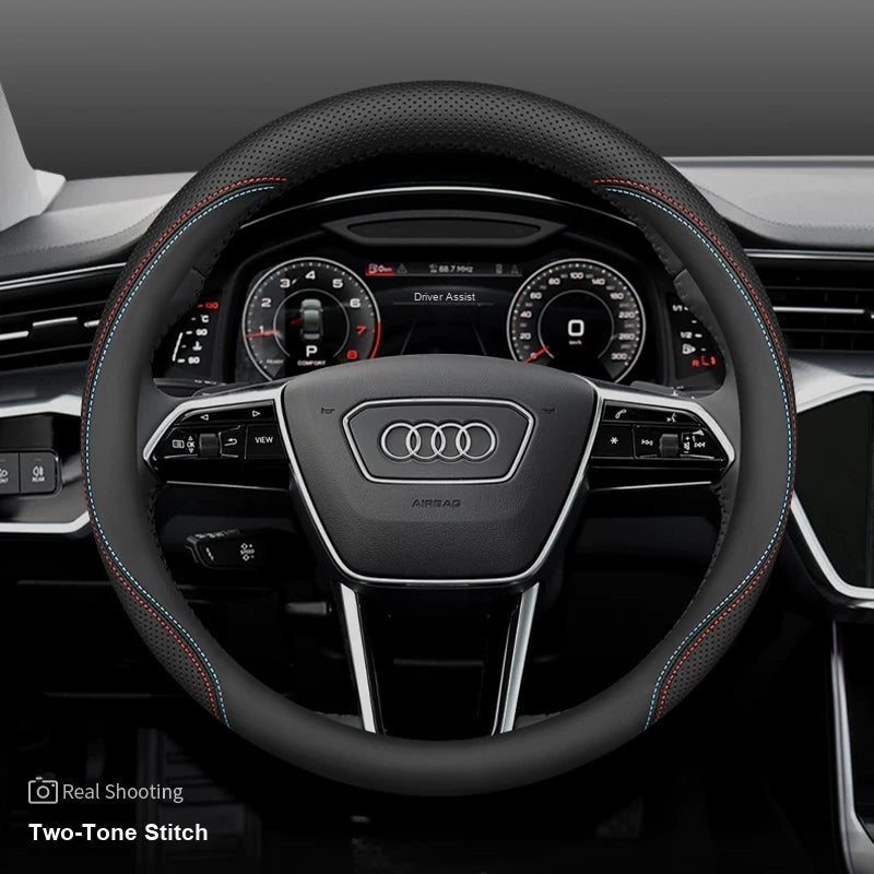 Audi leather steering wheel cover – Round – Two-Tone Stitch
