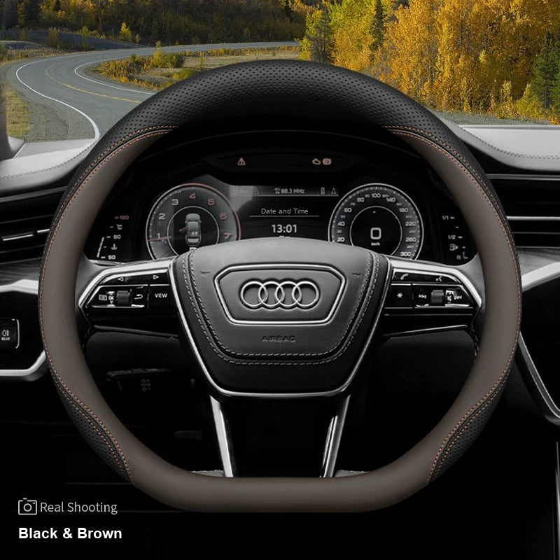 Audi leather steering wheel cover – D-Shape Q3 Q5L A6L A7 – Black & Brown