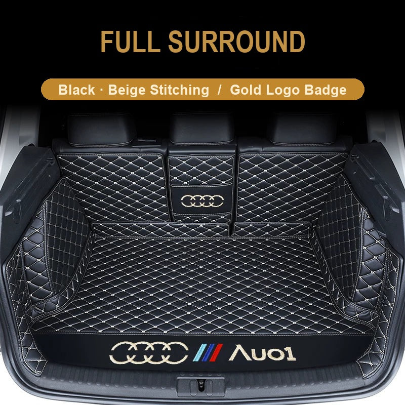 Audi trunk mat – Full Surround – Black with Beige Stitching
