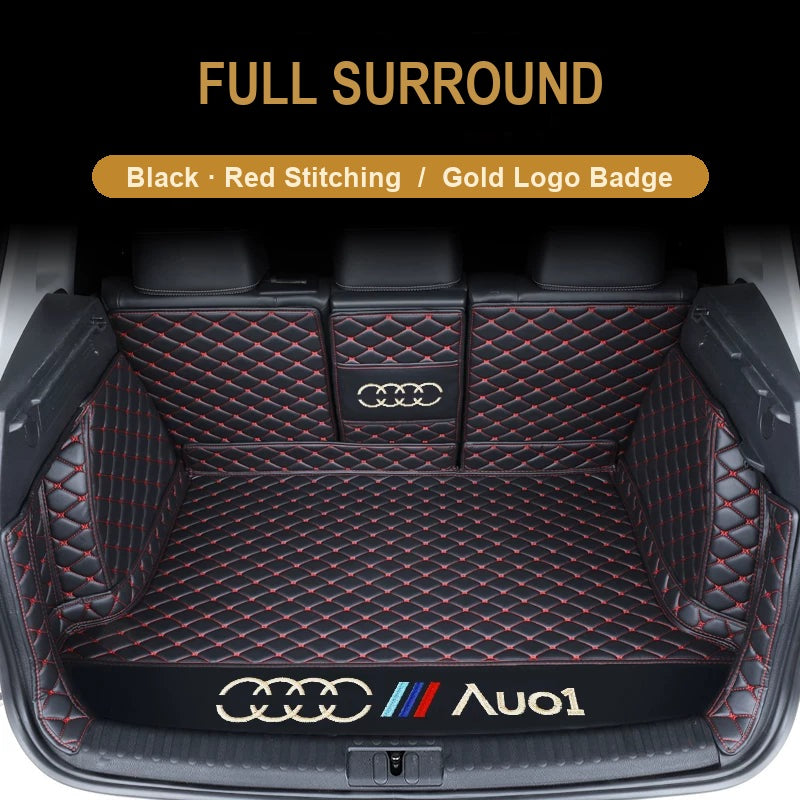 Audi trunk mat – Full Surround – Black with Red Stitching