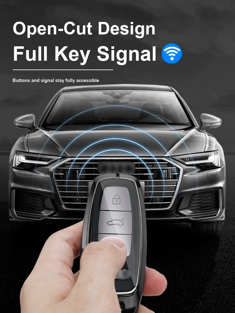 Open-cut design keeps full key signal – Audi mirror key case