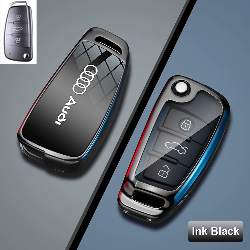 Ink Black mirror zinc alloy Audi Type C flip key case