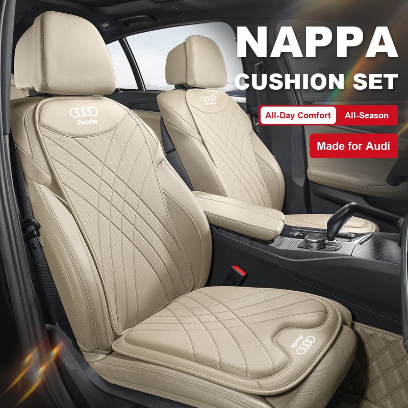 Audi nappa seat cushion and backrest set in Warm Beige fitted in a car