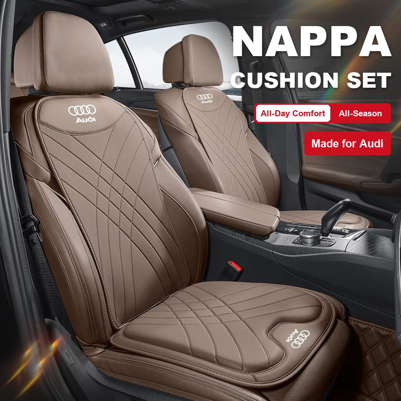Audi nappa seat cushion and backrest set in Chestnut Brown fitted in a car