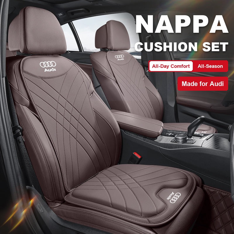 Audi nappa seat cushion and backrest set in Mocha Brown fitted in a car