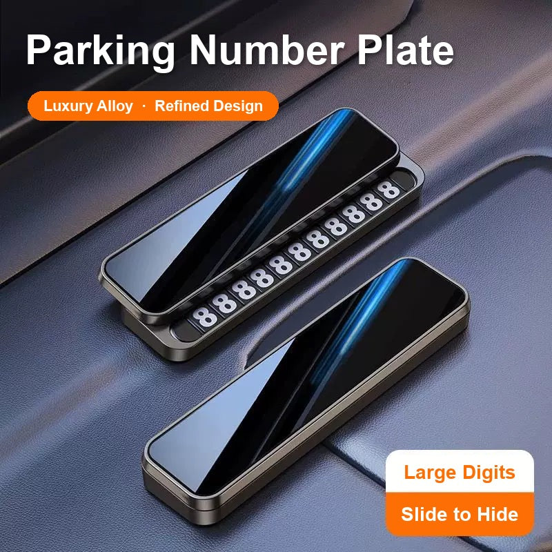 Plain elegant black alloy parking number plate without logo, slide to hide digits