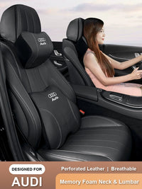 Audi Heritage Perforated Leather Headrest Pillow – Memory Foam Neck and Lumbar Edition