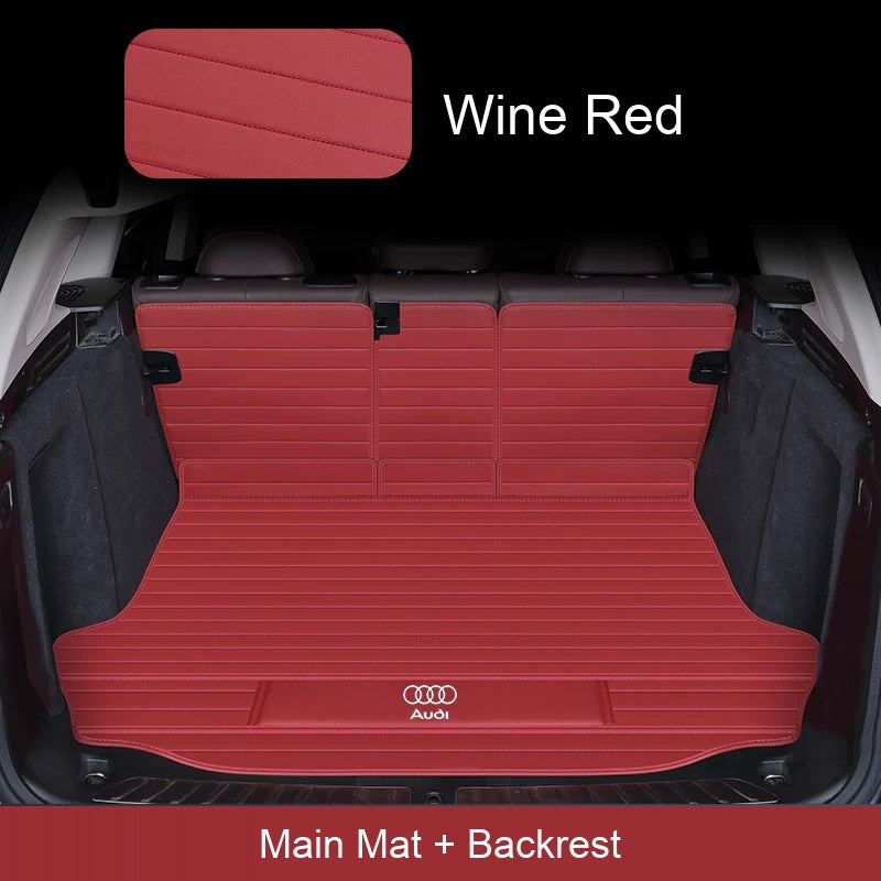 Audi leather trunk mat with backrest cover in Wine Red