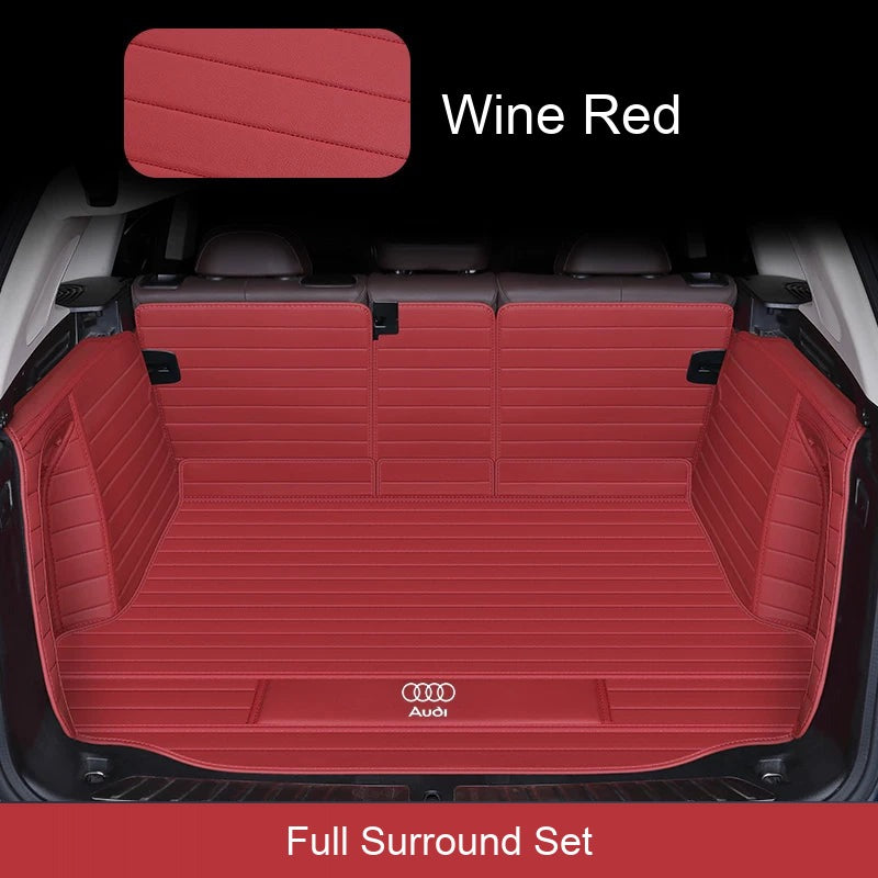 Audi full surround leather trunk mat set in Wine Red