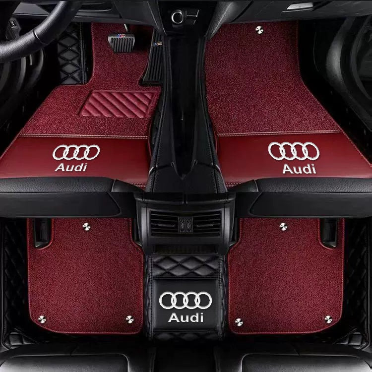 Audi diamond-quilted floor mats – Double Layer – Black + Red Carpet