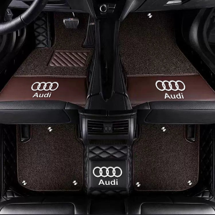 Audi diamond-quilted floor mats – Double Layer – Black + Coffee Carpet