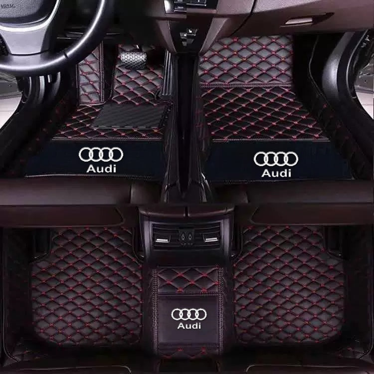 Audi diamond-quilted floor mats – Single Layer – Black with Red Stitching