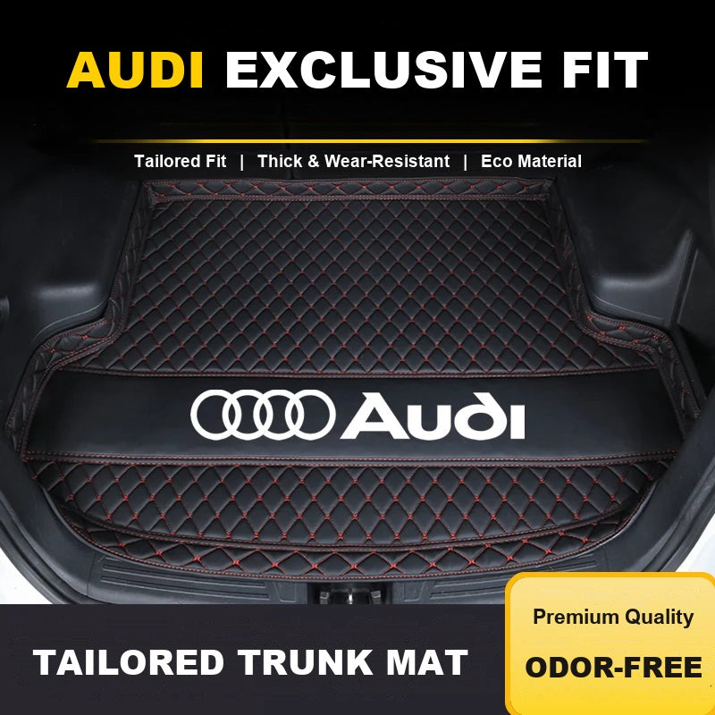 Audi Signature Quilted Trunk Mat in Black with Red Stitching and Audi logo
