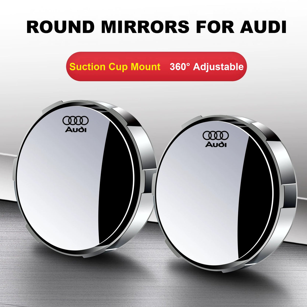 Upgraded round blind spot mirror pair with Audi logo