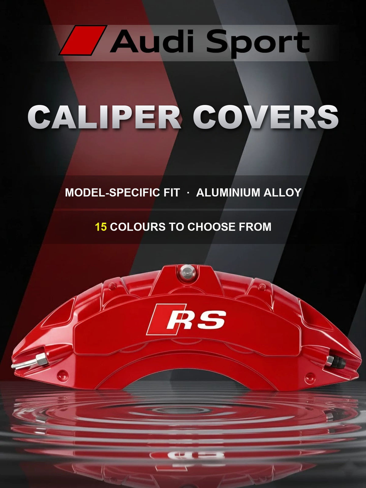 Audi Sport RS brake caliper covers – aluminium alloy, model-specific fit, 15 colours