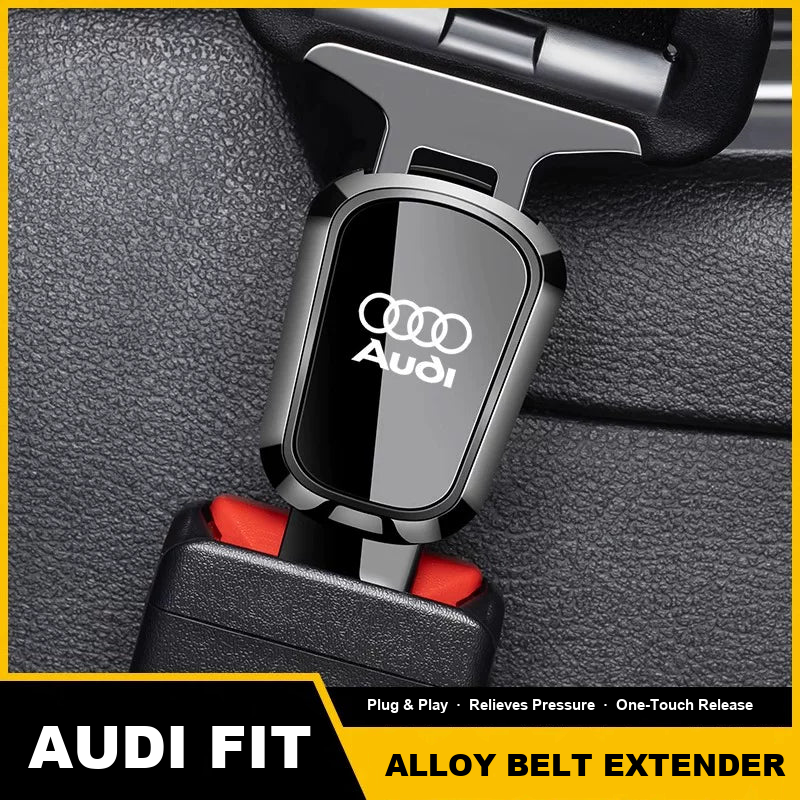 Audi seat belt extender clipped into the original seat belt buckle