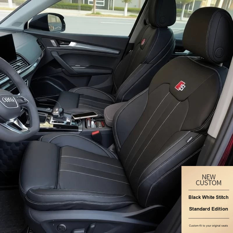 Audi Signature Full-Surround Seat Covers – Black with White Stitch