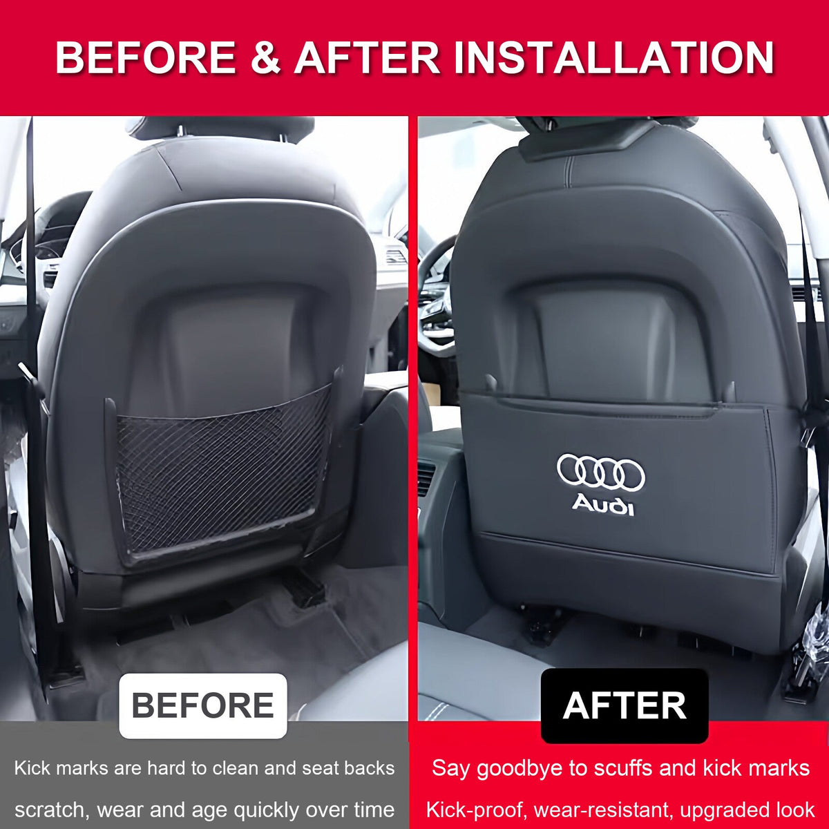 Audi seat kick mat before and after comparison