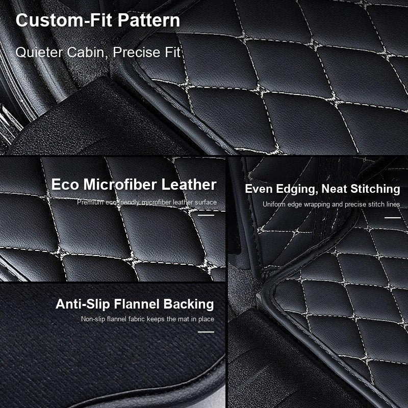 Trunk mat material details: eco microfiber leather, neat stitching, anti-slip backing