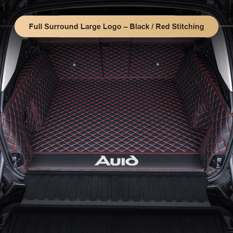Audi trunk mat – Full Surround Large Logo – Black / Red Stitching
