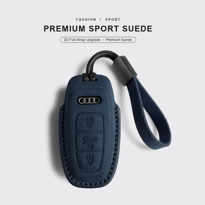 Audi Sport Suede Key Case – Nitrogen Blue with suede wrist strap