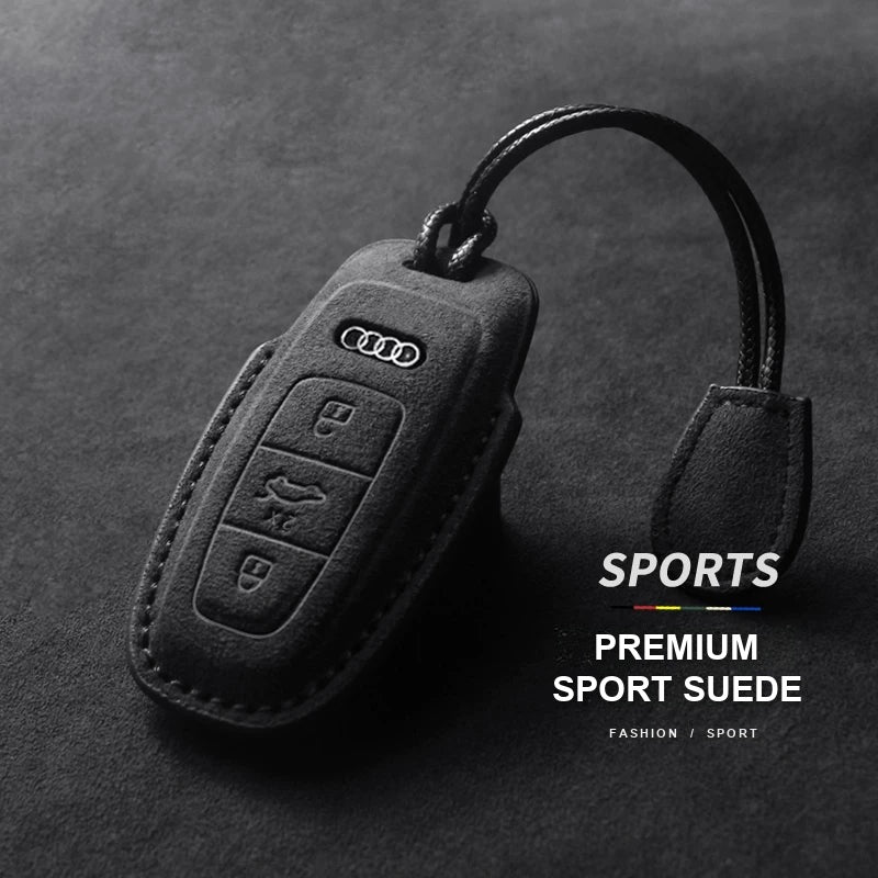 Audi Sport Suede Key Case – Carbon Black with cord lanyard