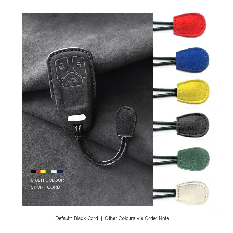 Audi Sport Suede Key Case – Carbon Black, Type A, cord lanyard colour options