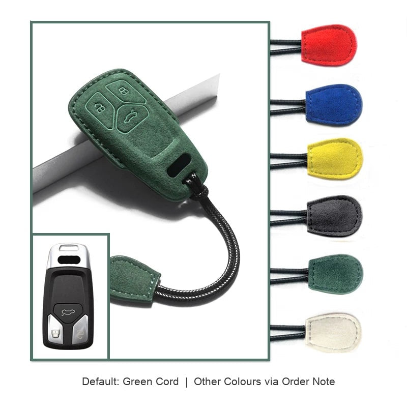 Audi Sport Suede Key Case – Dark Green, Type A, cord lanyard colour options