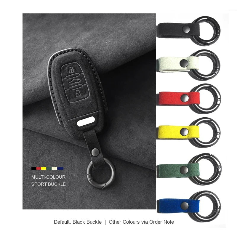 Audi Sport Suede Key Case – Carbon Black, Type B, keyring buckle colour options
