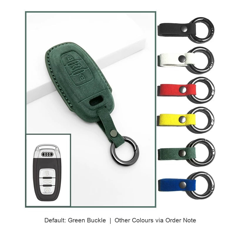 Audi Sport Suede Key Case – Dark Green, Type B, keyring buckle colour options