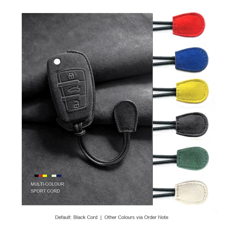 Audi Sport Suede Key Case – Carbon Black, Type C, cord lanyard colour options