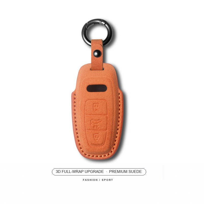 Audi Sport Suede Key Case – Orange, Type D, keyring buckle